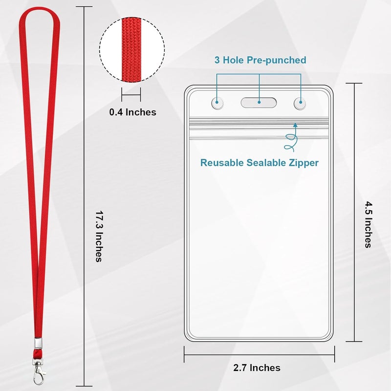 koorito 3 Pack Clear ID Badge Holder with Lanyard Red Lanyards with Vertical Waterproof ID Badge Holder for Office, School, Travel - Image 2